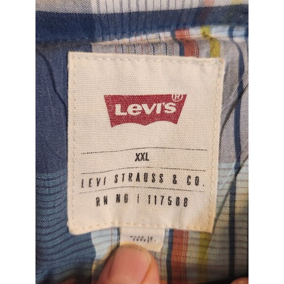 Levi's Men's XXL Western Pearl‎ Snap Blue Plaid Long Sleeve Shirt - Picture 2 of 9